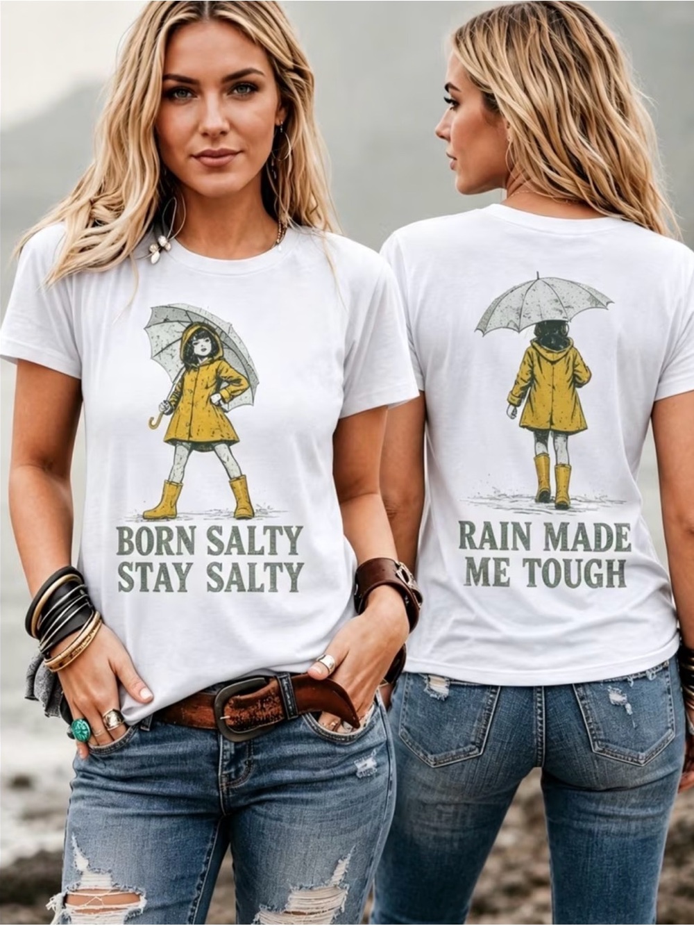 'Born Salty Stay Salty' Graphic Cotton Tee